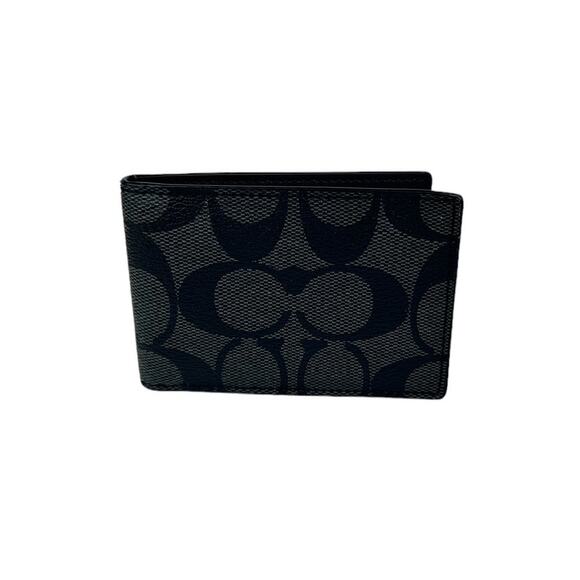 Coach Signature Slim Small ID Window Card Wallet mens black - Picture 1 of 7